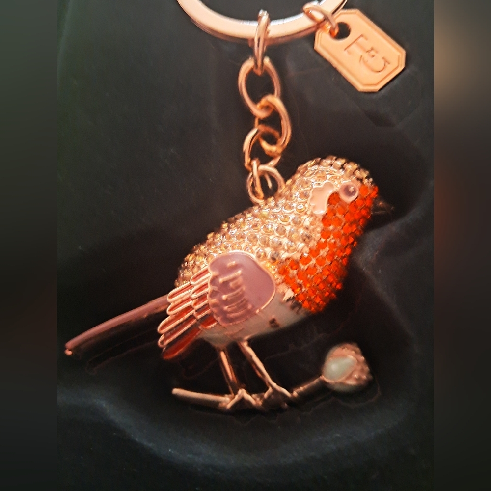 Irelands Tipperary Crystal Robin Keyring - Picture 2 of 4